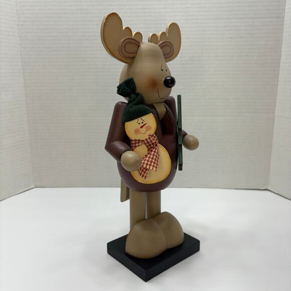 Wood Reindeer Nutcracker w/ Snowman & Tree Signed 2001 Folk Art Christmas Décor - Picture 2 of 8
